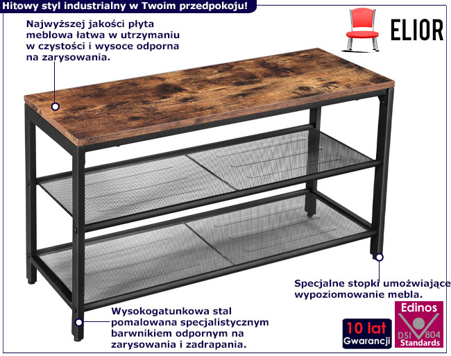 Szafka na buty z siedziskiem w stylu loft Arwen