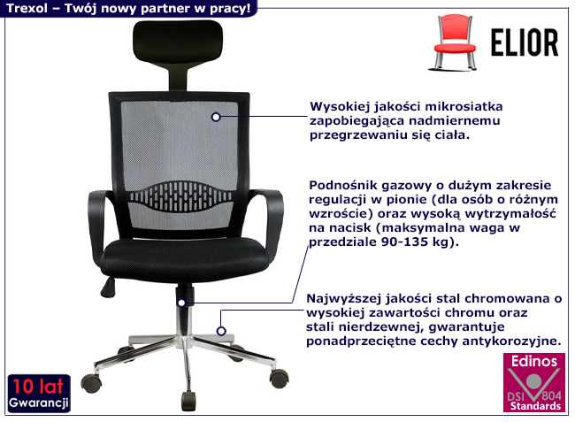 Czarny fotel ergonomiczny do biurka Trexol