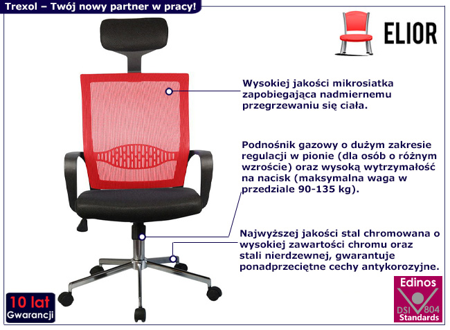 Czerwony fotel ergonomiczny do biurka Trexol