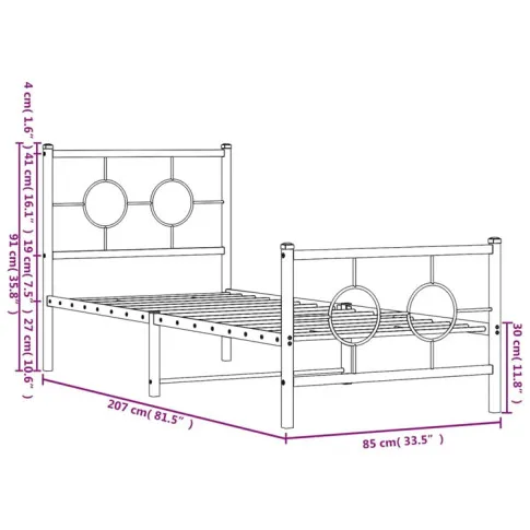 Wymiary łóżka z metalu Ripper 80 cm
