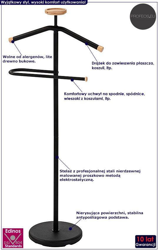Czarny stojący wieszak na ubrania Sanati 3X