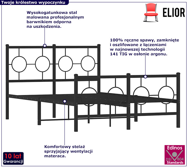 Czarne metalowe łóżko SLIM