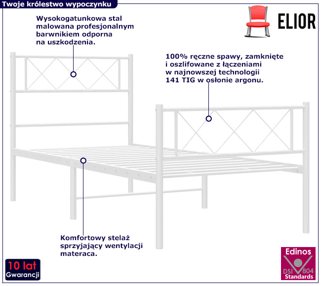 Białe metalowe łóżko Espux