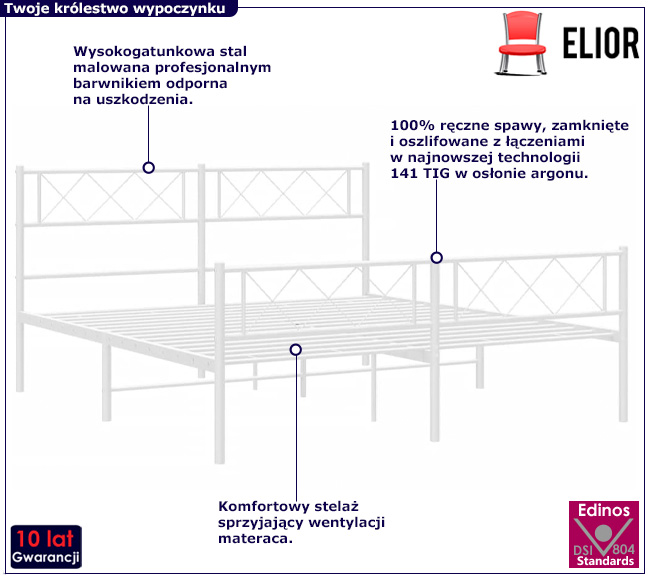 Białe metalowe łóżko Espux