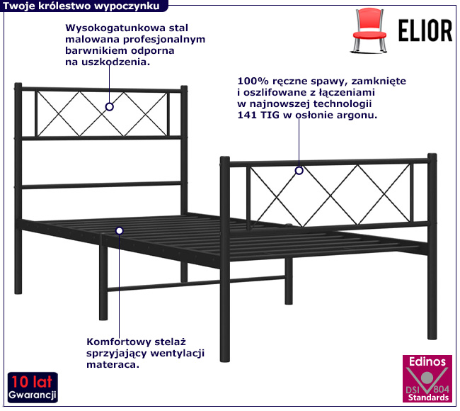 Czarne metalowe łóżko Espux
