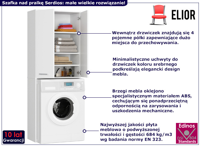 Szafka nad pralkę z drzwiczkami Serdios kolor biały