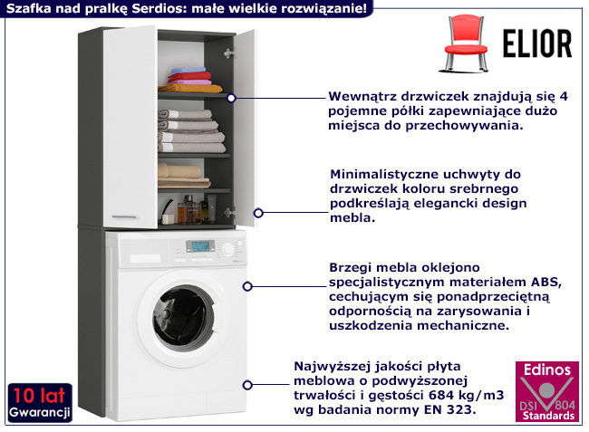 Szafka nad pralkę z drzwiczkami Valurografit+biały