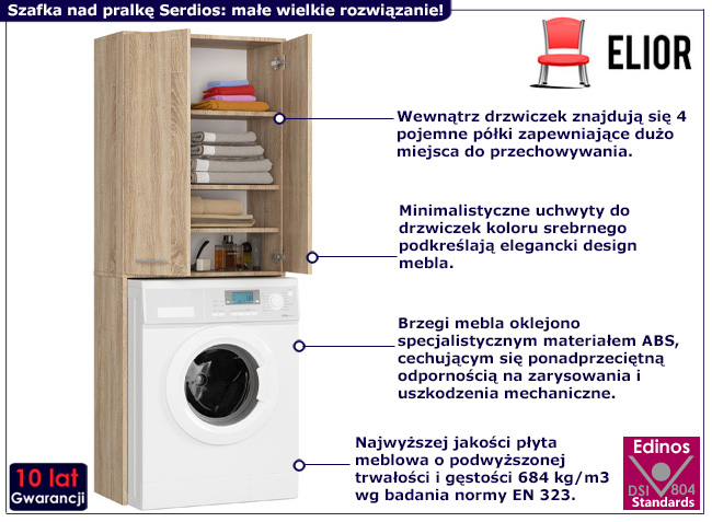 Szafka nad pralkę z drzwiczkami Serdios dąb sonoma