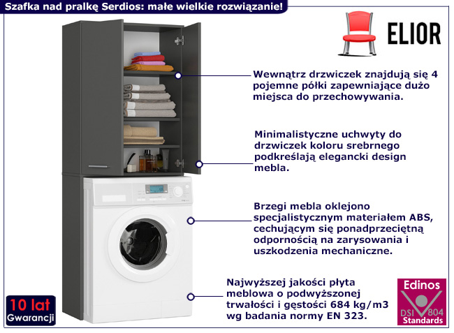 Szafka nad pralkę z drzwiczkami Valuro grafit