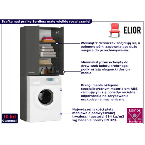 Szafka nad pralkę z drzwiczkami Serdios grafit