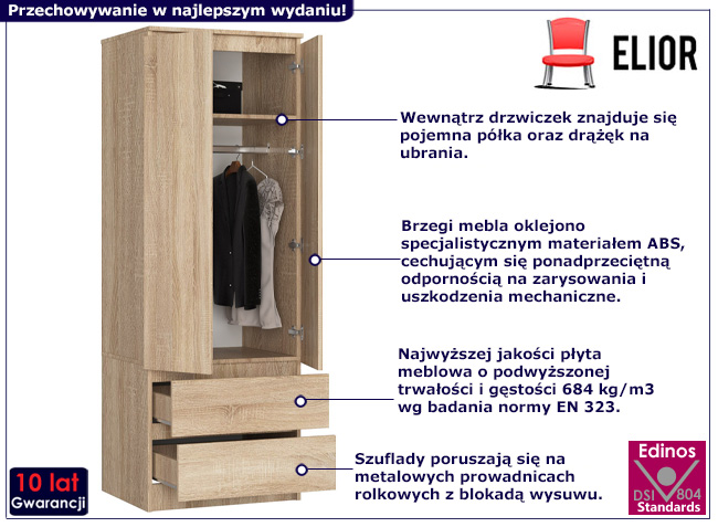 Dwudrzwiowa szafa z szufladami Deris 3X dąb sonoma