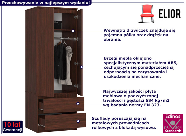 Dwudrzwiowa szafa z szufladami Oferos 3X wenge