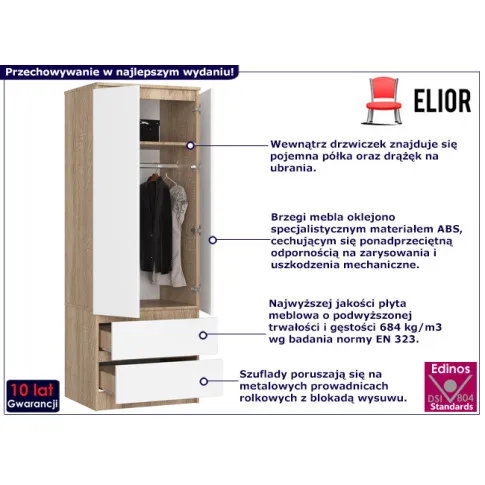 Szafa z 2 szufladami Oferos 3X dąb sonoma biały