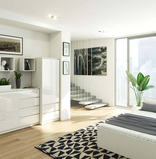 Wizualizacja szafy z drążkiem Deris 4X biały połysk