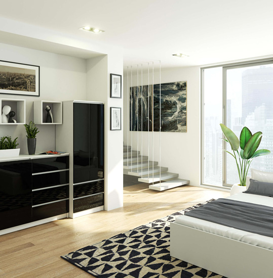 Wizualizacja szafy z drążkiem Deris 4X biały+czarny