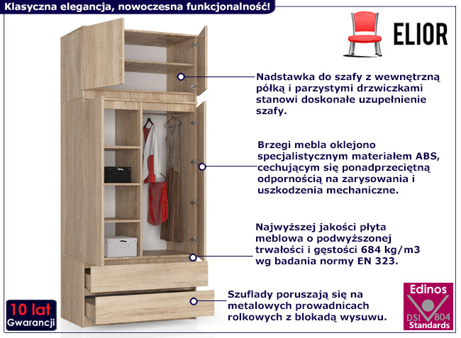 Dwudrzwiowa szafa z nadstawką Sokol 3X dąb sonoma