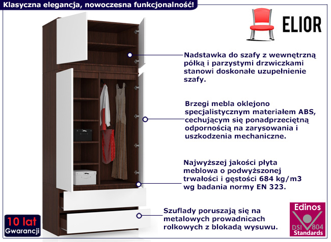 Dwudrzwiowa szafa z nadstawką Sokol 3X wenge+biały