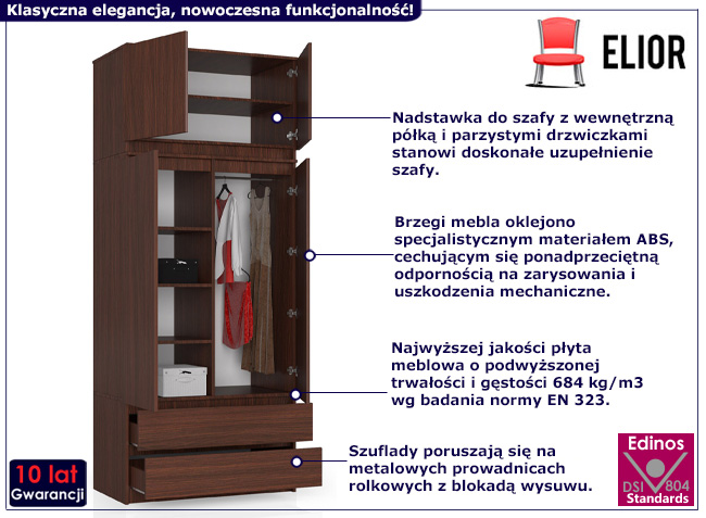 Dwudrzwiowa szafa z nadstawką Ronoti 3X wenge