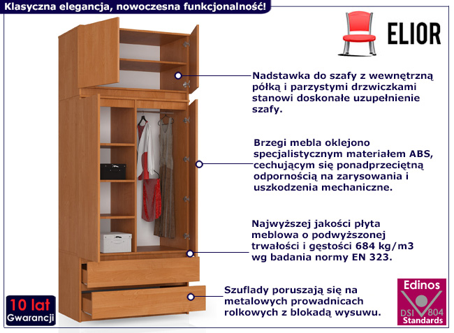 Dwudrzwiowa szafa z nadstawką Sokol 3X olcha