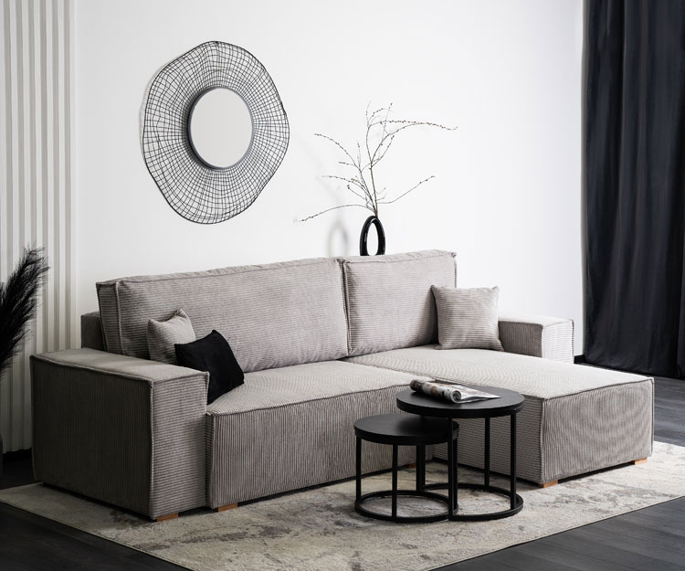 Szary narożnik sztruksowy rozkładany Elanor