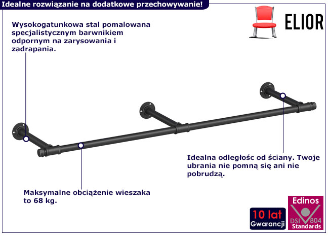 Czarny stalowy drążek na ubrania Noria