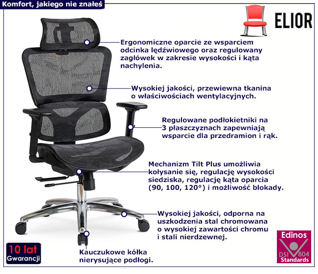 Czarny ergonomiczny fotel biurowy obrotowy Arax