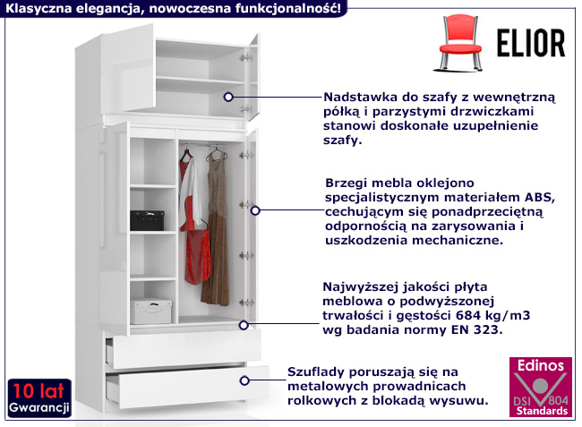 Dwudrzwiowa szafa z nadstawką Sokol 4X biały połysk