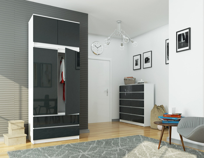 Wizualizacja szafy Enio 4X biały+grafit połysk