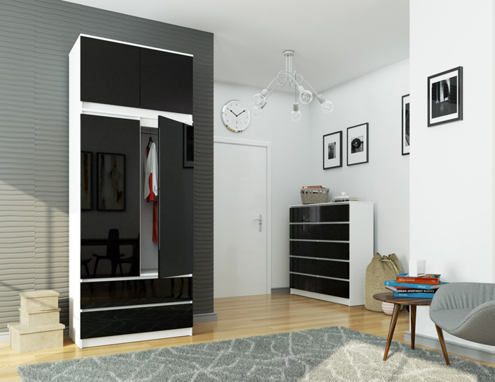 Wizualizacja szafy Ronoti 4X biały+czarny połysk
