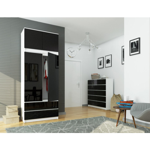 Wizualizacja szafy Ronoti 4X biały czarny połysk