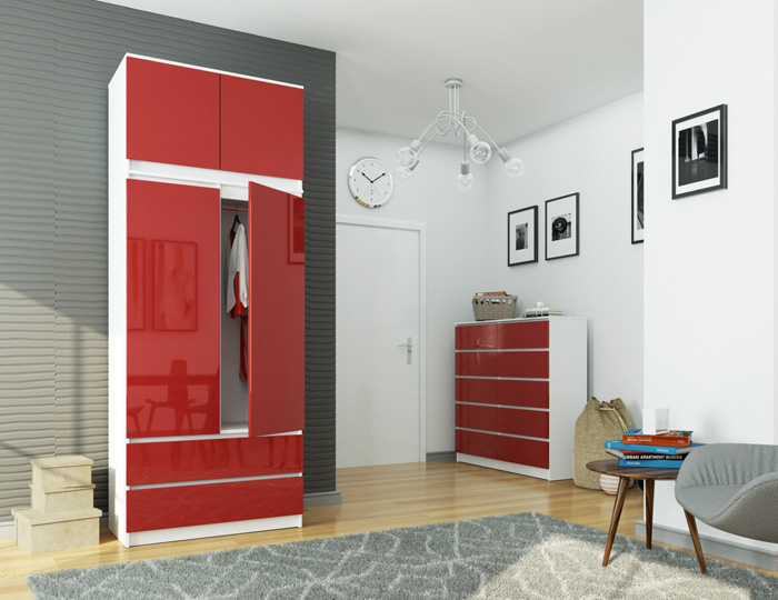 Wizualizacja szafy Ronoti 4X biały+czerwony połysk