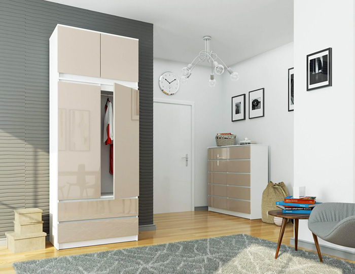 Wizualizacja szafy Enio 4X biały+cappuccino połysk
