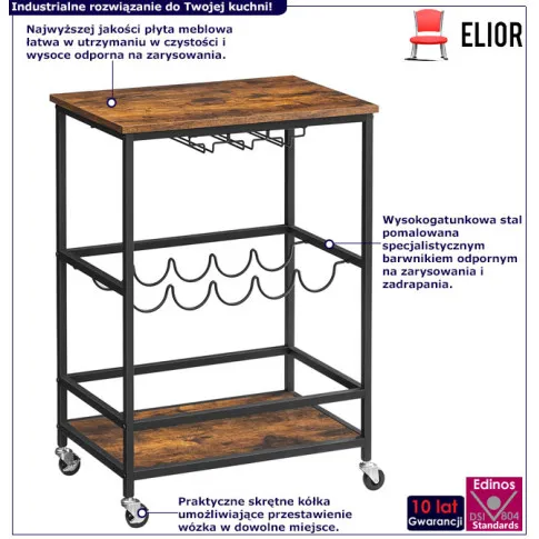 Industrialny wózek barowy z półką na wino Lionax