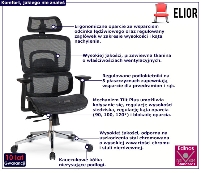 Czarny ergonomiczny fotel biurowy obrotowy Atop