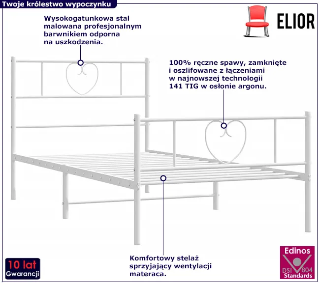 Białe metalowe łóżko Edelos