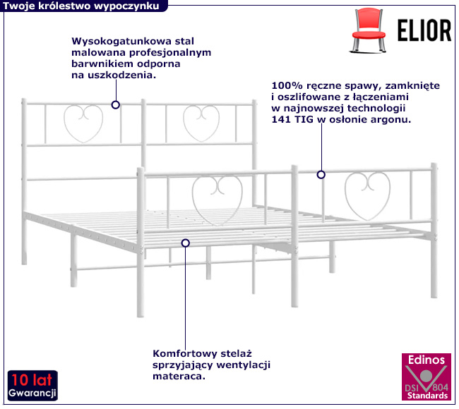 Białe metalowe łóżko Edelos