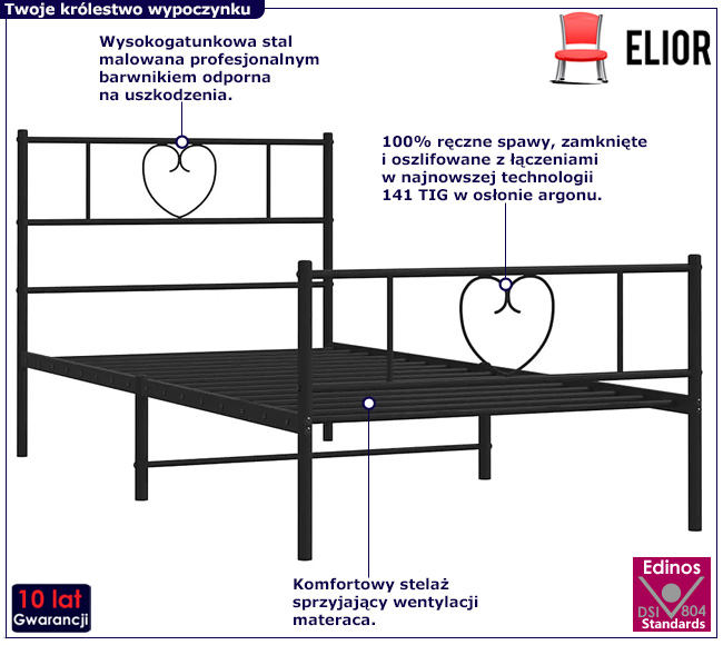 Czarne duże metalowe łóżko Edelos