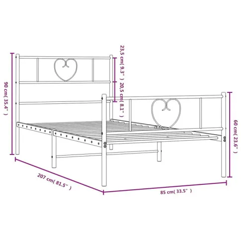 Wymiary metalowego łóżka Edelis 80 cm