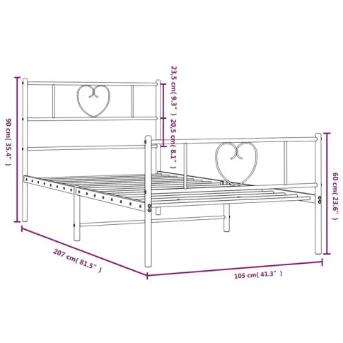 Wymiary metalowego łóżka Edelis 100 cm