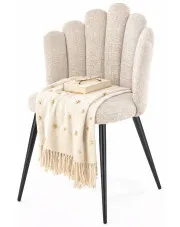 Beżowe tapicerowane krzesło w stylu glamour - Larces w sklepie Edinos.pl