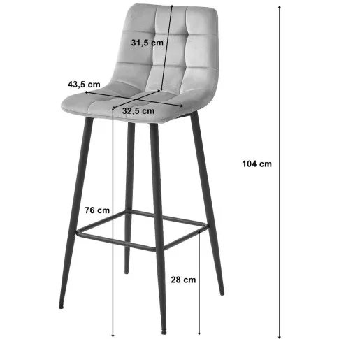 Szczegółowe zdjęcie nr 4 produktu Ciemnoszare welurowe krzesło barowe do wyspy - Chefer