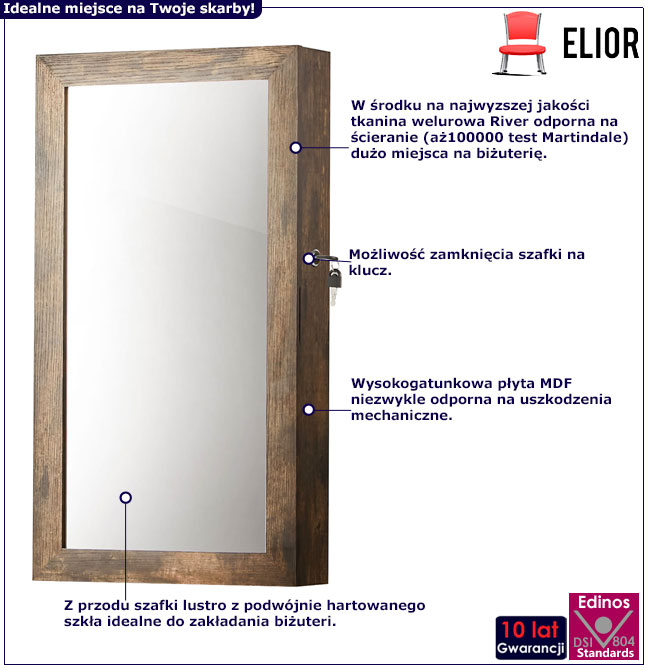 Rusykalna szafka z lustrem na biżuterię Lexter