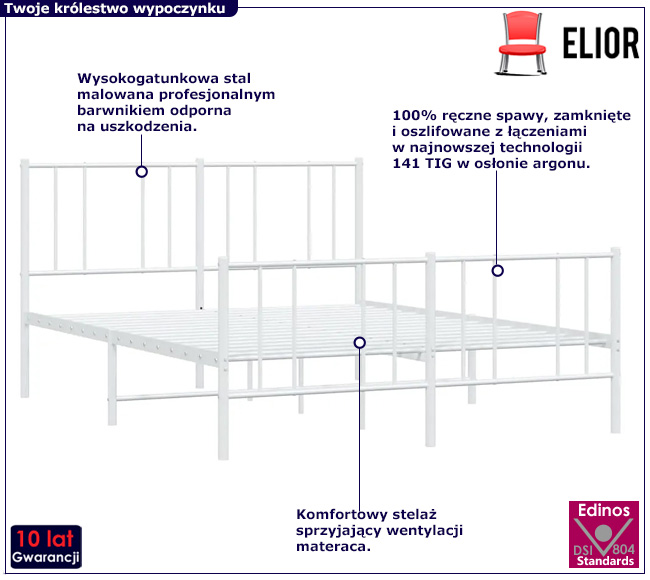 Białe metalowe łóżko Olvina