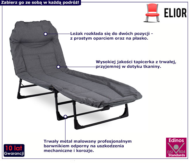 Szary rozkładany leżak ogrodowy Ninora