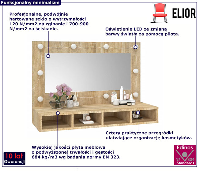 Toaletka z lustrem na biurko dąb sonoma Bruni 3X