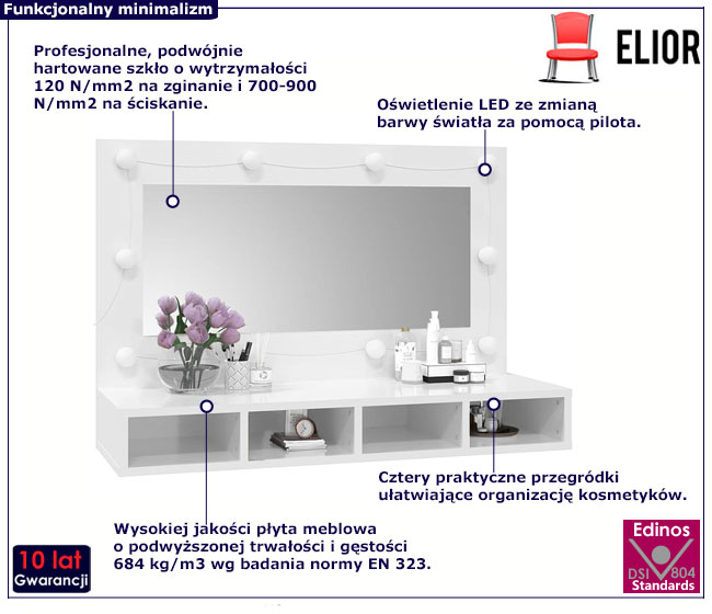 Biała toaletka z lustrem na biurko Bruni 3X w połysku