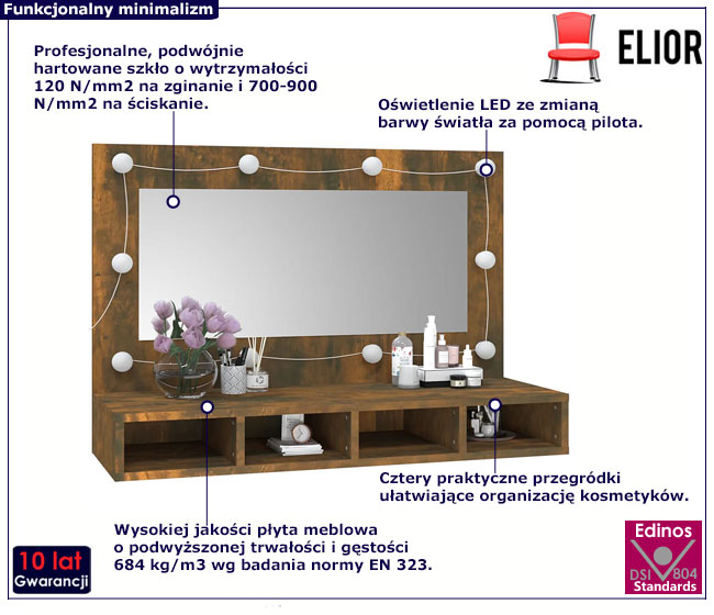 Toaletka z lustrem na biurko kolor dąb przydymiony Bruni 3X
