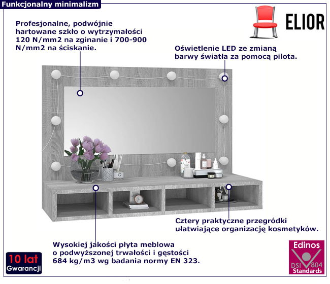 Toaletka z lustrem na biurko szary dąb sonoma Arvola 3X