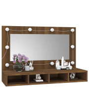 Toaletka w kolorze drewna z lustrem i półkami na biurko brązowy dąb - Arvola 3X w sklepie Edinos.pl