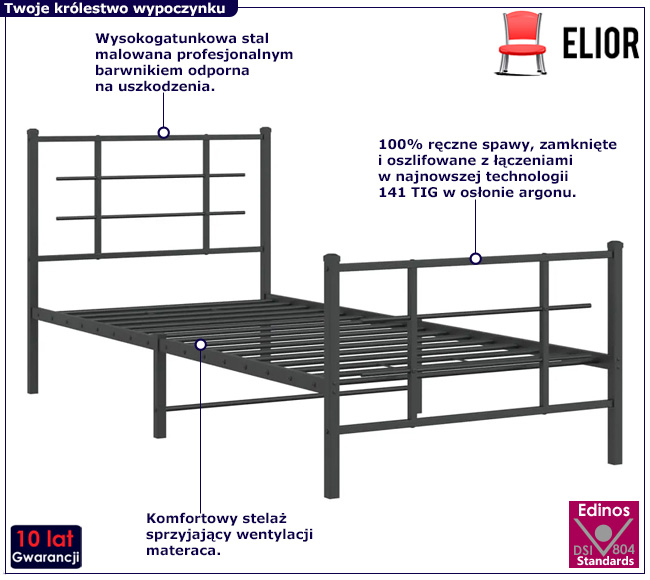 Czarne metalowe łóżko Alester